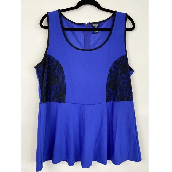 Torrid Lace Sleeveless Peplum Blouse Top, Blue‎ - Size 2 - Picture 2 of 8